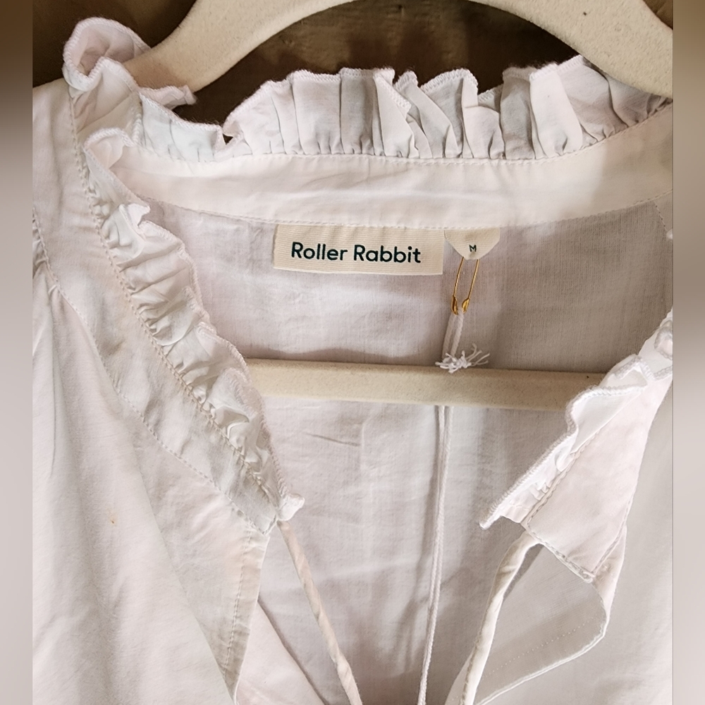 Roller RabbitJanni Tie V-Neck Long Sleeve Ruffle Cuff Waistless Tiered Dress - Picture 16 of 16